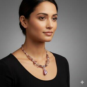 Glass Pink and Plum Beaded Necklace Set